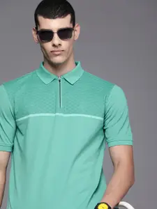 Louis Philippe Men Sea Green Printed Pure Cotton Polo Collar T-shirt