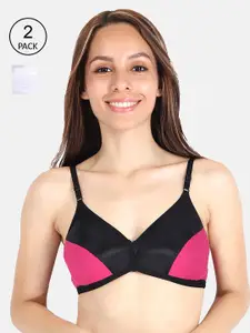 LOTUSLEAF Pack Of 2 Pink & White Non Padded  Bra