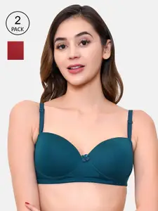 LOTUSLEAF Set Of 2 Green & Red Lightly Padded & Non Wired Bra