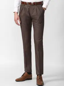 Van Heusen Men Brown Slim Fit Pleated Trousers