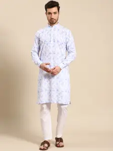 RAJUBHAI HARGOVINDAS Men Blue & White Tie and Dye Pure Cotton Kurta