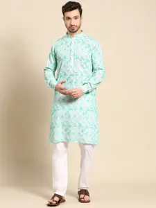 RAJUBHAI HARGOVINDAS Men Blue & White Tie and Dye Pure Cotton Kurta