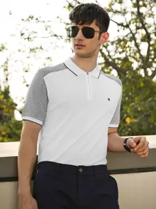 Louis Philippe Men White & Navy Blue Polo Collar T-shirt