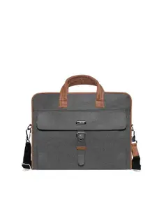 LOREM Men Grey & Brown Solid Laptop Bag