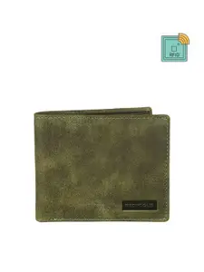Provogue Men Green Textured Leather Two Fold Wallet
