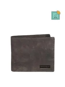 Provogue Men Grey & Black Textured Leather Two Fold Wallet