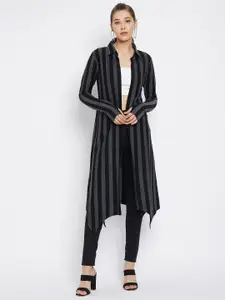 Hypernation Women Black & Grey Striped Longline Shrug