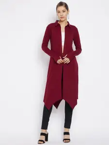 Hypernation Women Maroon Cotton Longline Shrug