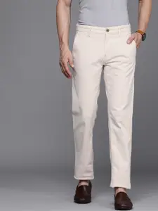 Louis Philippe Sport Men Cream-Coloured Geometric Self Design Slim Fit Plain Trousers