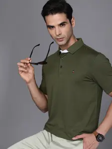 Louis Philippe Sport Men Olive Green Solid Polo Collar Slim Fit T-shirt