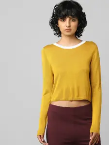 ONLY Women Yellow & White  Solid  Sweater