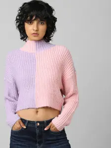 ONLY Women Purple & Pink Colourblocked Pullover