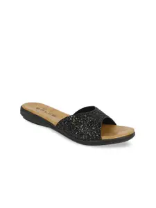 SOLES Women Black Embellished Open Toe Flats