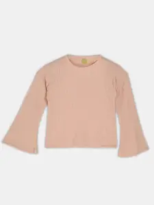 YK Teen Girls Peach Colored Ribbed Top with Bell Sleeves