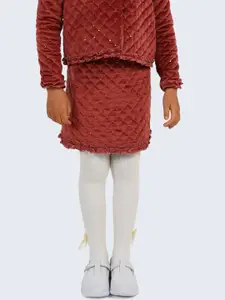 One Friday Girls Brown Self Design Embellished Above Knee-Length A-Line Skirt