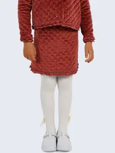 One Friday Girls Brown Embellished Straight Mini Skirt