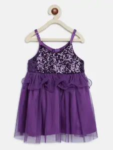 Nauti Nati Girls Purple Embellished Net Dress
