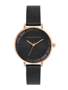 French Connection Women Black Dial & Black Stainless Steel Bracelet Style Straps Analogue Watch FCN00016C