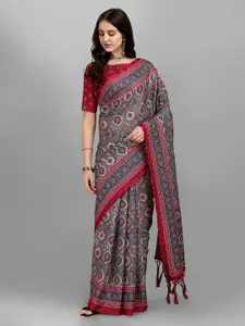 Fashion Basket Grey & Maroon Ethnic Motifs Silk Blend Saree