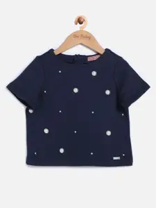 One Friday Girls Navy Blue Print Top