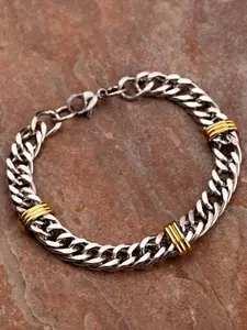 Dare by Voylla Men Silver-Toned & Gold-Toned Stainless Steel Link Bracelet