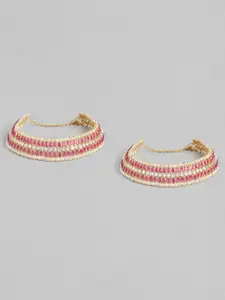 I Jewels Set Of 2 Gold-Plated Pink Kundan & Pearl Studded Anklets