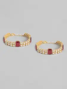 I Jewels Set Of 2 Gold-Plated & White Kundan-Studded & Pearl Handcrafted Anklets