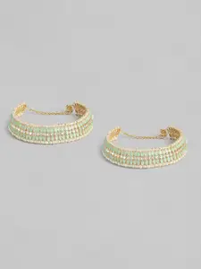 I Jewels Set Of 2 Gold-Plated & Sea Green Kundan & Pearl Studded Anklets