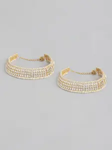 I Jewels Set Of 2 Gold-Plated & White Kundan & Pearl Studded Anklets