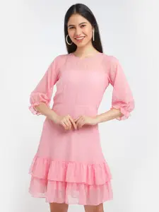 Zink London Women Pink Self Design Mini Dress