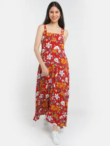 Zink London Women's Red Printed Strappy Maxi Dress