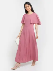 Zink London Women's Pink Solid Flared Sleeve Maxi Dress