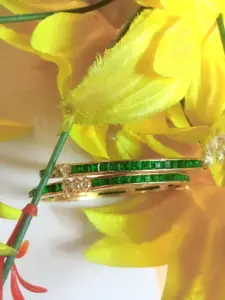 Runjhun Gold-Plated Green AD-Studded Bangles