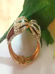Runjhun Gold Plated & Green Studded Bracelet Bangle