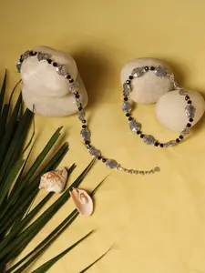 Jazz and Sizzle  Set of 2 Silver-Plated Black  Beaded Fish Anklet