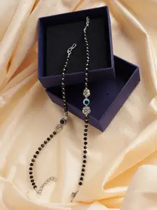 Jazz and Sizzle Women Set Of 2 Silver-Plated Black Anklet