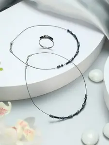 Jazz and Sizzle Set Of 2 Black Anklets & Toe-Ring