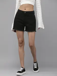Roadster Women Black High-Rise Denim Shorts