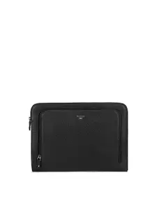 Da Milano Men Black & Silver-Toned Textured Leather Laptop Sleeve