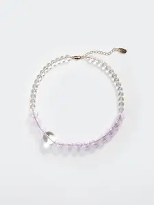 MANGO Women Lavender & Transparent Crystal Beaded Necklace
