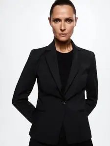 MANGO Women Black Solid Notched Lapel Single-Breasted Tailored Blazer