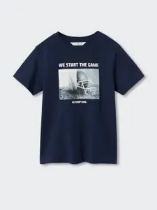 Mango Kids Boys Navy Blue Graphic Printed Sustainable T-shirt