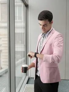 Louis Philippe Sport Men Pink Solid Single Breasted Casual Blazer