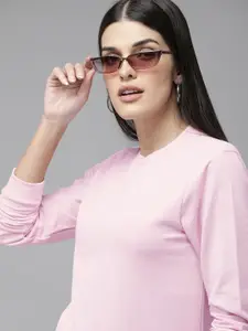 Van Heusen Women Pink Solid Pure Cotton Sweatshirt