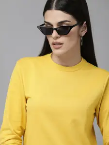 Van Heusen Women Yellow Solid Round-Neck Pure Cotton Sweatshirt