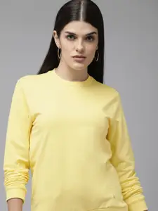 Van Heusen Women Yellow Solid Round-Neck Pure Cotton Pullover Sweatshirt