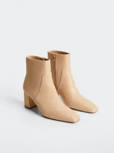 MANGO Women Beige Solid Heeled Boots