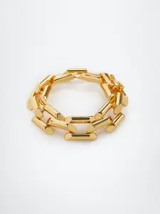 MANGO Women Gold-Toned Linked Chain Bracelet