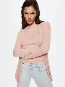 MANGO Women Dusty Pink Solid Front Open Sweater