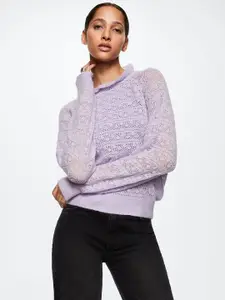 MANGO Women Lavender Open Knit Sustainable Pullover